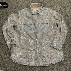💖FINAL SALE BB Dakota Steve Madden Silver Sequin Sparkly Long Sleeve Jacket S